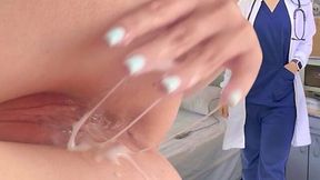 Nurse Rubs Her Wet Pussy in the Ward While Patients Wait, Creamy Cunt on Display