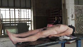 Cock mouth is stretched and instrument played