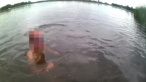 Risky naked outdoor swim in lake with soft dick (no cum)