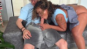 Curly Busty Bootylicious Ebony MILF Entices Her Son's Friend Into Wild Sex On the Sofa