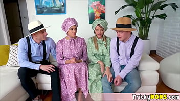 Amish MILFs enjoy a group fuck in costume