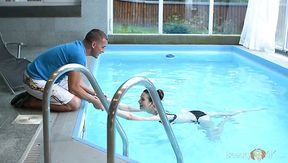 Svelte Russian GF with small tits Sunny Honey is fucked in the pool