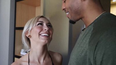 Petite young housewife Chloe Temple gets her small tits splattered by massive BBC while being watched by Rocket Powers