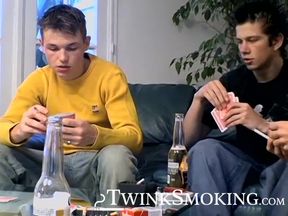 Playing cards while chainsmoking turns into smoke fucking by twink Mathiew and four o