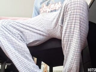 HOTSPORTFITBOY Large Jock Striptease: Hot Pajama Disrobe to Chair Jerk Off Jizz flow