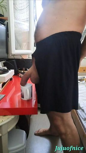Shake his big banana for extract the White juice