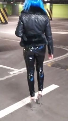 Walking in public latex leggings and high heels PMV porn music video