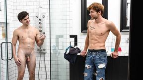 Will Braun Strokes Next to Dalton Briggs in the Bathroom - Straight Turned Gay