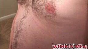Sexy jock masturbates his prick & sprays cum after interview
