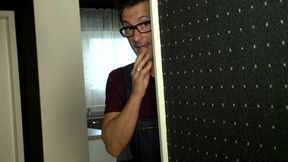 Blonde babe sucks deep an older man in the bathroom but the other one take her for real good office fuck