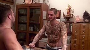 Inked-up Dude Face-fucking His Submissive Hunk Lover
