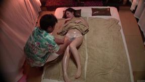 ”Subtitles Japanese big boobed massage clinic in HD”