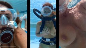 Pool scuba in new BCD and nude (face mask water fill repeats too)