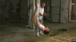 Dirty dude tied up upside down gets a nasty ande session
