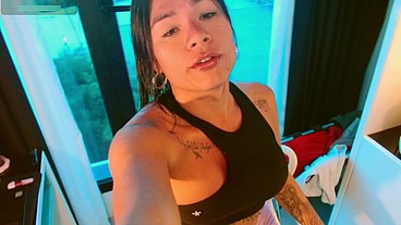 TS Angelique Monroe - Cumshot in a hotel room