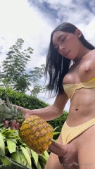 Latina TS fucks a pineapple