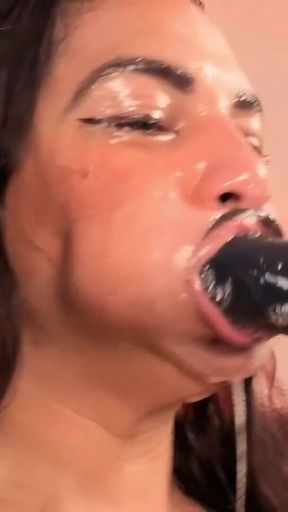 Stretching My Mouth Cock Deep Into My Devilish Throat, Uvula, Big Mouth, Long Tongue, Big Tits, and Saliva on My Face