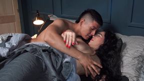 Busty Latina COUGAR rides young stepson in bed on vacation