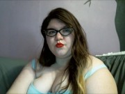 Brunette BBW Plays with and Licks DDD Tits