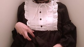 Japanese femboy masturbates in maid outfit with vibrator