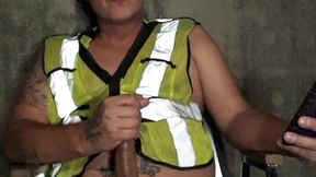 Construction worker gets destressed by sexy safety admin lady on the phone