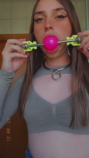 GlitterGiiiirl drooling while wearing her Silencilicone Mouth Gag