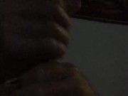 Hot guy uses both hands to stroke his long cock