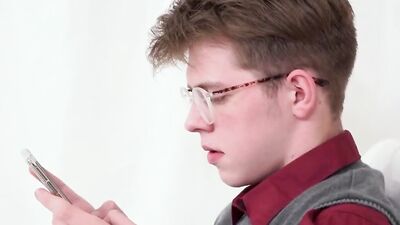 Nerdy white twink sucks black guys off and gets rammed