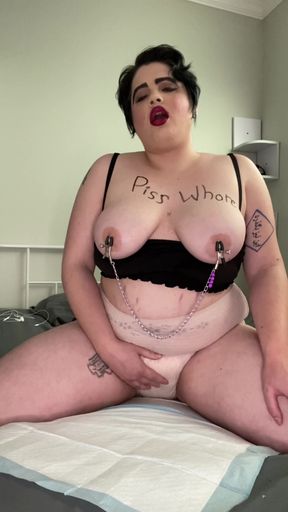Stunning moment from &quot;Big Titty BBW Goth GF, First Gushing, Piss Diaper Wetting Humiliation and Masturbation&quot;