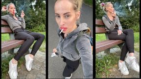 Having a smoke cigs on a park walk
