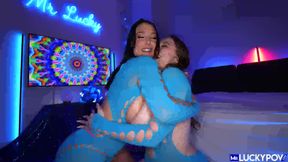 Busty Angela White And Amber Bloom Share Pleasure With Lucky Dick