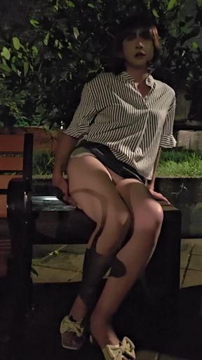 Here Is a Sexy Asian Whore by the Park Masturbating