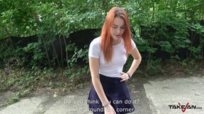 Redhead gets screwed on the backseat in the pick up van