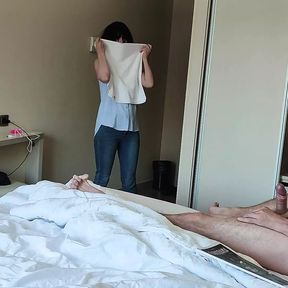 PUBLIC DICK FLASH. I pull out my dick in front of a hotel maid and she agreed to jerk me off.