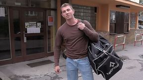 Submissive blonde guy takes that all over his face