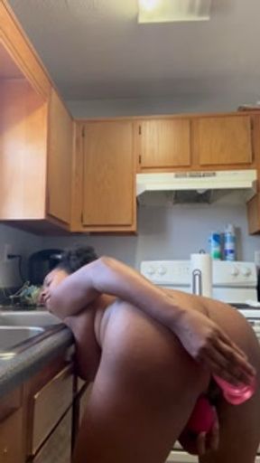 EBONY MILF TAKES DILDO IN ASS FOR NEIGHBORS