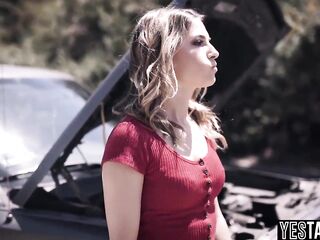 Stranded golden-haired mother I'd like to fuck hitchhikes and bangs large wang guy outdoors