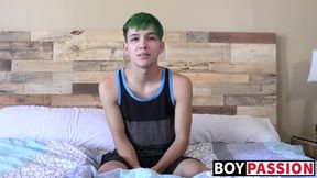 Skinny gay talks in an interview before pleasuring himself