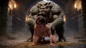Monstrous cock seduces thick MILF in animated cave scene