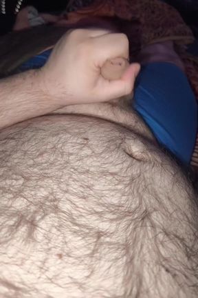 Fat Bear Jacking off & Cumming on Hairy Belly