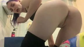 Teen Pussy Masturbation in Gym Toilet While Waiting for Coach