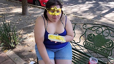 I suck my man's ass, cock and balls, extract a lot of cum and eat it with pineapple in public
