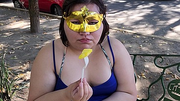 I suck my man's ass, cock and balls, extract a lot of cum and eat it with pineapple in public