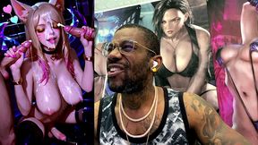 league of legends transgender slut getting her face cum covered while her girl cock cums, ai generated