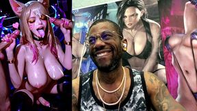 league of legends transgender slut getting her face cum covered while her girl cock cums, ai generated