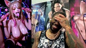 league of legends transgender slut getting her face cum covered while her girl cock cums, ai generated