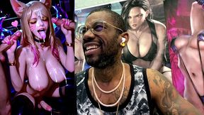 league of legends transgender slut getting her face cum covered while her girl cock cums, ai generated