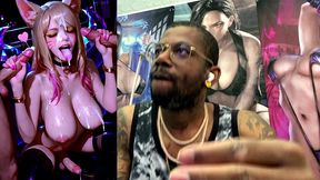 league of legends transgender slut getting her face cum covered while her girl cock cums, ai generated