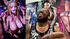 league of legends transgender slut getting her face cum covered while her girl cock cums, ai generated