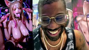 league of legends transgender slut getting her face cum covered while her girl cock cums, ai generated